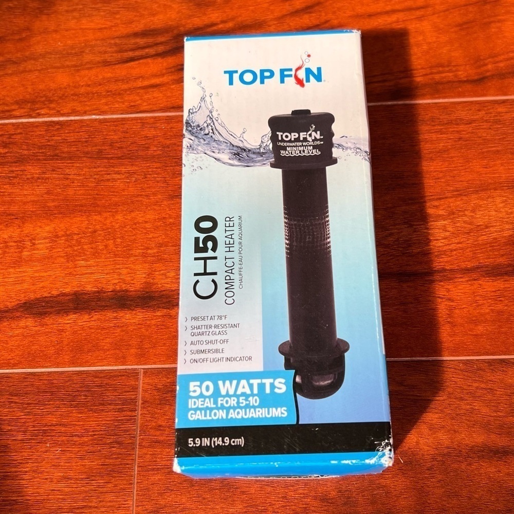 New Top Fin CH50 Compact Heater 50 Watts FOR 5-10 Gallon Aquariums Auto Shut-off